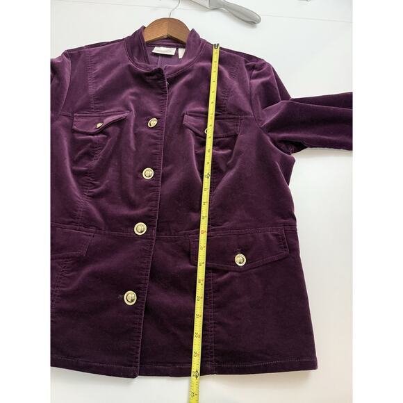 EUC Chicos Purple Velvet Jacket Blazer Gold Buttons Size 2 Large 12 - Picture 9 of 15